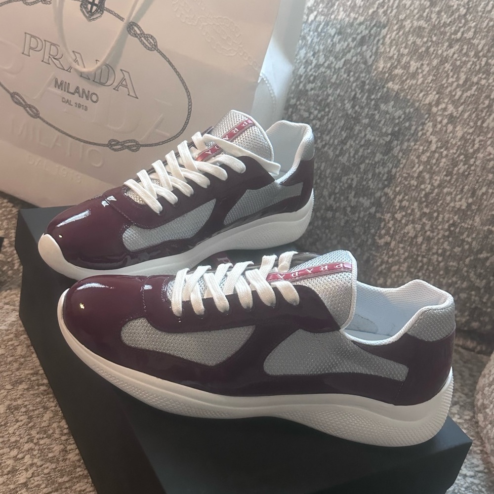 Prada Maroon and White Athletic Shoes